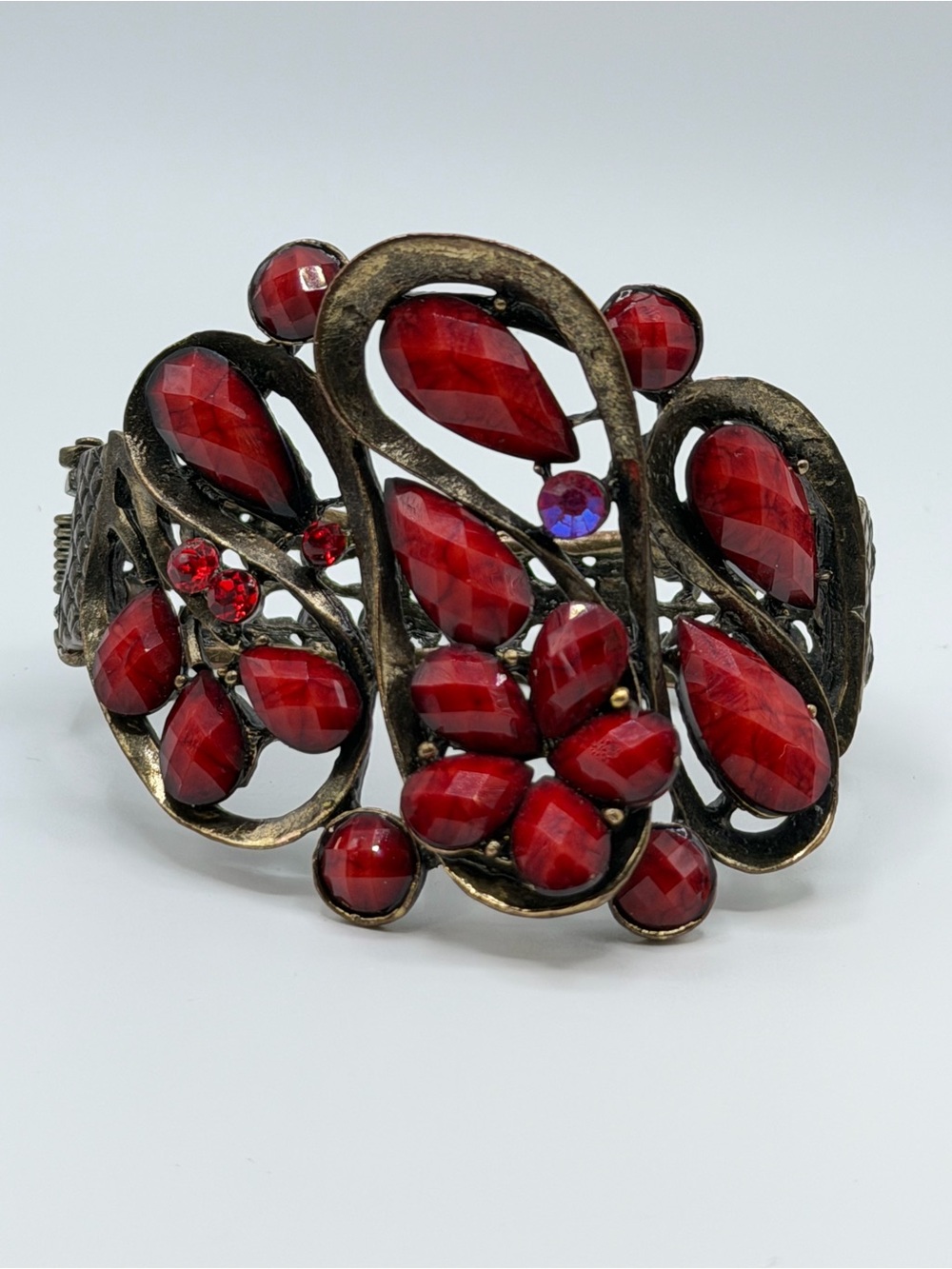 Vintage-Inspired Red Crystal Statement Bracelet